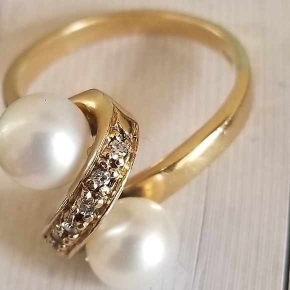 Sale! Vintage 14k toi moi Pearls & diamonds bypass gold ring - Picture 9 of 11